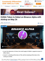 HUMA Token to Debut on Binance Alpha with Airdrop on May 26
