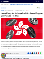 Hong Kong Set to Legalize Bitcoin and Crypto Derivatives Trading