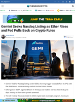 Gemini Seeks Nasdaq Listing as Ether Rises and Fed Pulls Back