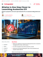 Bitwise Is One Step Closer to Launching Avalanche ETF - Coinspeaker