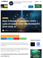 Best Presale Cryptos for 2025: Lyno AI Leads Over BlockchainFX and Ozak AI | Live Bitcoin News