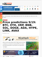 Price predictions 9/19: BTC, ETH, XRP, BNB, SOL, DOGE, ADA, HYPE, LINK, AVAX - The Crypto News Wire