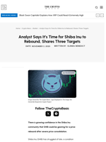 Analyst Says It’s Time for Shiba Inu to Rebound, Shares Three Targets