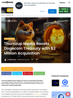 Thumzup Media Boosts Dogecoin Treasury with $2 Million Acquisition | Live Bitcoin News