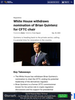White House withdraws nomination of Brian Quintenz for CFTC chair