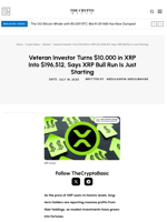 Veteran Investor Turns $10,000 in XRP Into $196,512, Says XRP Bull Run Is Just Starting