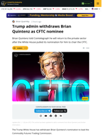 Trump Pulls Brian Quintenz Nomination for CFTC