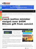 Czech justice minister resigns over $45M Bitcoin gift from convict - The Crypto News Wire