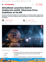 MetaMask Launches Native Stablecoin mUSD, Ethereum Price Stabilizes at $4,495 - Coinspeaker