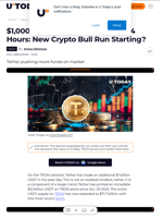 $1,000,000,000 Tether (USDT) in 24 Hours: New Crypto Bull Run Starting?