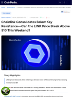 Chainlink Consolidates Below Key Resistance—Can the LINK Price Break Above $10 This Weekend?