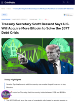 Treasury Secretary Scott Bessent Says U.S. Will Buy More Bitcoin