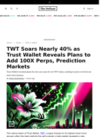 TWT Soars Nearly 40% as Trust Wallet Reveals Plans to Add 100X Perps, Prediction Markets - 