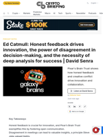 Ed Catmull: Honest feedback drives innovation, the power of disagreement in decision-making, and the necessity of deep analysis for success | David Senra