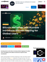 Bitcoin NeTether and Rumble Introduce Bitcoin Tipping for Global Users | Live Bitcoin News