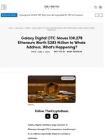 Galaxy Digital OTC Moves 108,278 Ethereum Worth $283 Million to Whale Address, What’s Happening?
