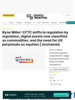 Ryne Miller: CFTC shifts to regulation by regulation, digital assets now classified as commodities, and the need for US perpetuals on equities | Unchained