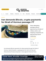 Iran demands Bitcoin, crypto payments for Strait of Hormuz passage: FT