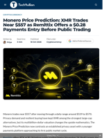 Monero Price Prediction: XMR Trades Near $557 as Remittix Offers a $0.28 Payments Entry Before Public Trading - TechBullion