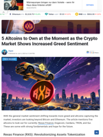 5 Altcoins to Own at the Moment as the Crypto Market Shows Increased Greed Sentiment