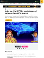 ASTER’s $9M Whale Rotation From HYPE Sparks 480% Rally Narrative