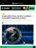 Zcash (ZEC) Price: Up 50% in a Week — Is the $500 Target Now in Play? - CoinCentral