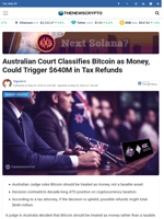 Australian Court Classifies Bitcoin as Money, Could Trigger $640M in Tax Refunds