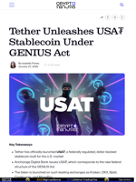 Tether Unleashes USA₮ Stablecoin Under GENIUS Act