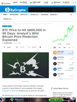 BTC Price to Hit $600,000 in 90 Days: Analyst’s Wild Bitcoin Price Prediction Explained ⋆ ZyCrypto
