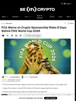 FCA Warns on Crypto Sponsorship Risks 8 Days Before FIFA World Cup 2026