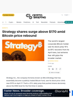 Strategy shares surge above $170 amid Bitcoin price rebound