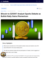 Bitcoin to $250K? Analyst Sparks Debate as Bullish Rally Gains Momentum