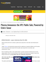 Plasma Announces the XPL Public Sale, Powered by Echo’s Sonar