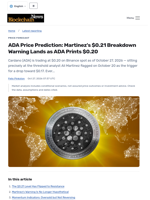 ADA Price Prediction: Martinez's $0.21 Breakdown Warning Lands as ADA Prints $0.20 - Blockchain.News