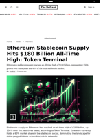 Ethereum Stablecoin Supply Hits $180 Billion All-Time High: Token Terminal - 