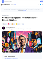 Coinbase's D’Agostino Predicts Eurozone Bitcoin Adoption: Guest Post by Tokentopnews.com | CoinMarketCap