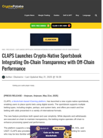 CLAPS Launches Crypto-Native Sportsbook Integrating On-Chain Transparency with Off-Chain Performance