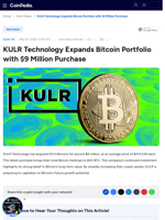 KULR Technology Expands Bitcoin Portfolio with $9 Million Purchase