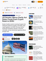 US Senator Warns Clarity Act Delay Could Push Crypto Rules to 2030