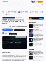 TRON Expands Enterprise Access to TRX and TRC-20 USDT – Press release Bitcoin News