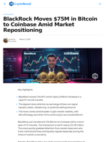 BlackRock Moves $75M in Bitcoin to Coinbase