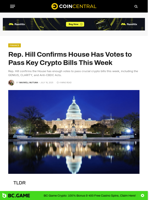 Rep. Hill Confirms House Has Votes to Pass Key Crypto Bills This Week - CoinCentral