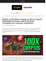 Best Crypto to Buy in April: APEMARS, XRP, SOL, ETH