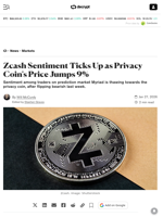 Zcash Sentiment Ticks Up as Privacy Coin's Price Jumps 9% - Decrypt