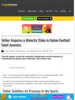 Tether Acquires a Minority Stake in Italian Football Giant Juventus