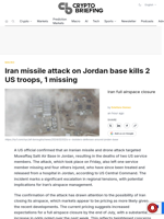 Iran missile attack on Jordan base kills 2 US troops, 1 missing