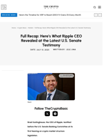 Full Recap: Here’s What Ripple CEO Revealed at the Latest U.S. Senate Testimony