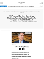 US Financial Services Committee Chairman Reveals Possible Timeline for Congress to Pass CLARITY Act