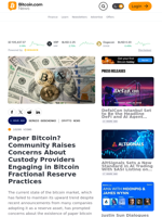 Paper Bitcoin? Community Raises Concerns About Custody Providers Engaging in Bitcoin Fractional Reserve Practices – Crypto News Bitcoin News
