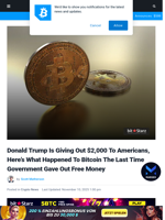 Donald Trump Is Giving Out $2,000 To Americans, Here’s What Happened To Bitcoin The Last Time Government Gave Out Free Money | Bitcoinist.com